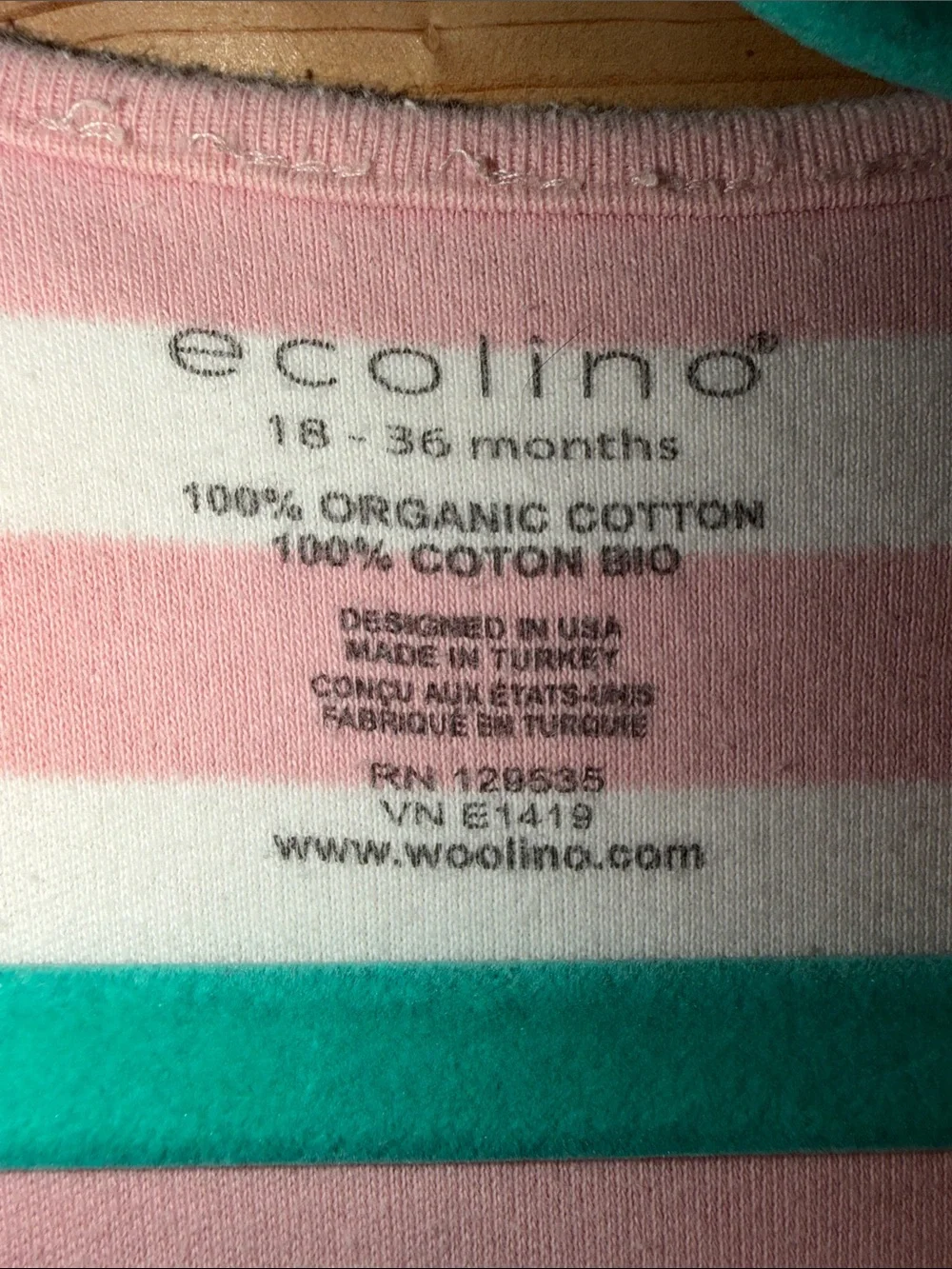 Woolino Ecolino Pink and White Striped Sleeveless Shift Dress 18-36 months